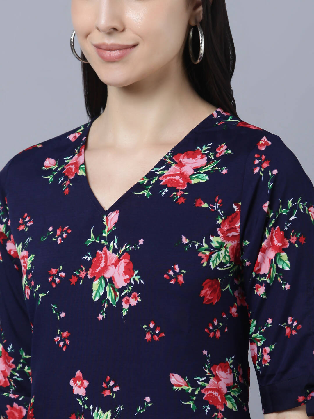 Myshka Women Navy Blue Pink Floral Print A-line Dress - Distacart