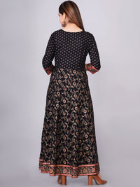 Thumbnail for Kalini Women Black & Red Ethnic Motifs Printed Round Neck Cotton Anarkali Kurta - Distacart