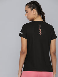 Thumbnail for HRX by Hrithik Roshan Women Black Rapid-Dry T-shirt with Reflective Strips - Distacart