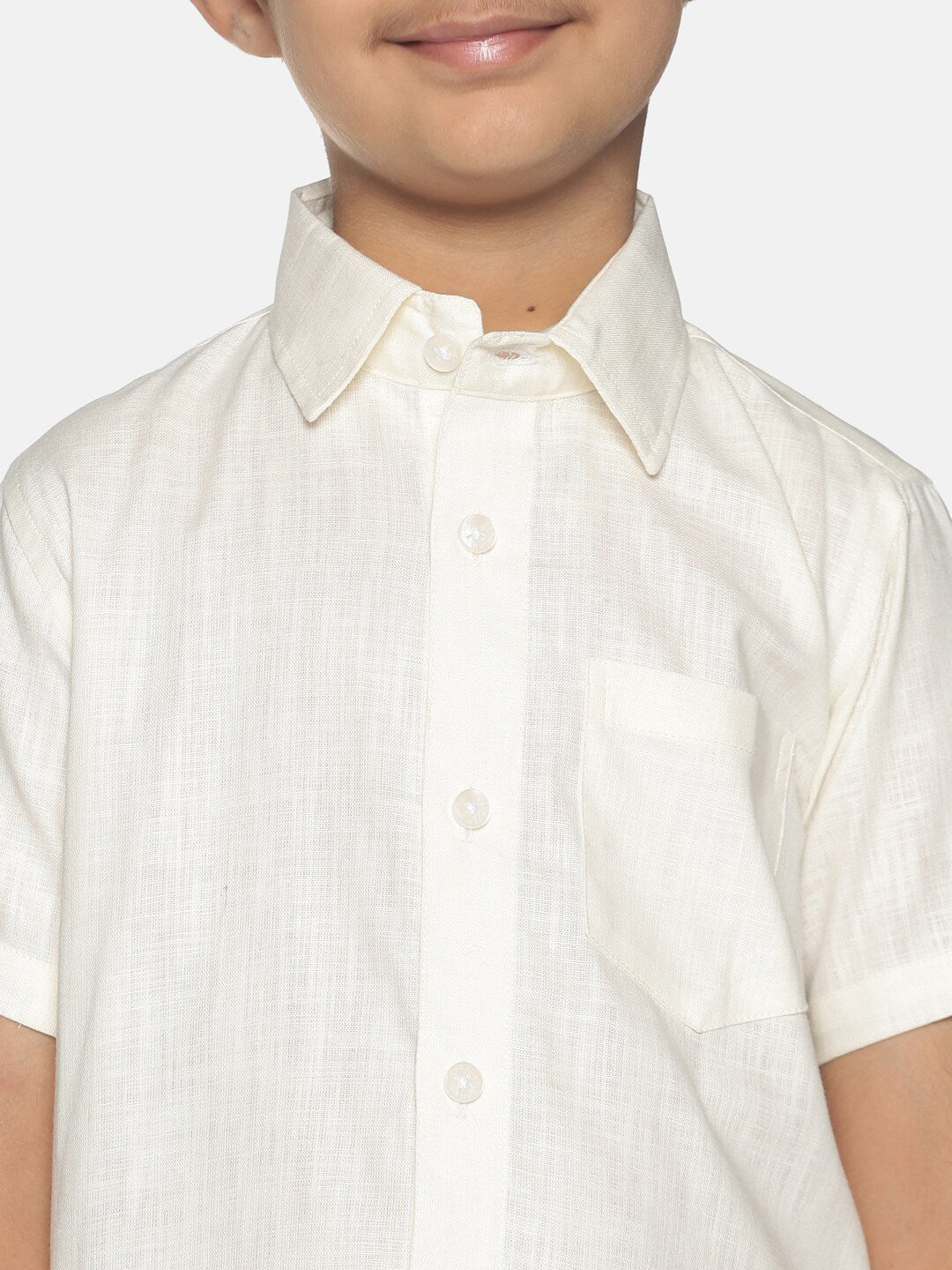 Sethukrishna Boys Cream-Coloured Solid Shirt with Veshti Set - Distacart