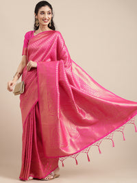 Thumbnail for Saree Mall Pink Ethnic Motifs Zari Silk Blend Banarasi Saree For Women - Distacart