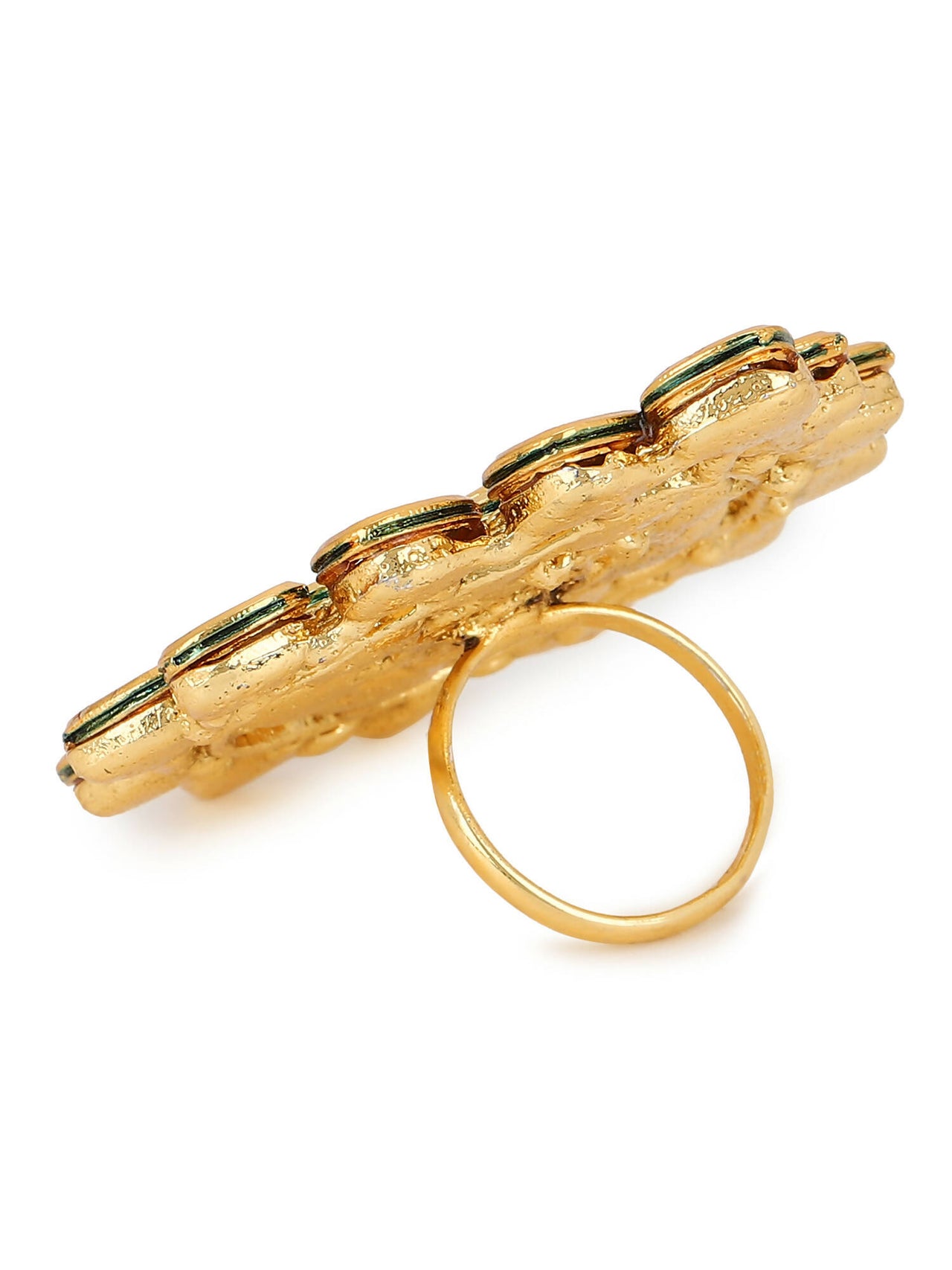 Gold-Plated White Kundan-Studded Adjustable Finger Ring - Ruby Raang - Distacart