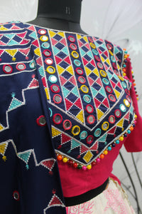 Thumbnail for White Rayon Thread Embroidered Navratri Lehenga Choli with Dupatta - Raas - Distacart