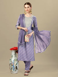 Thumbnail for Aastha Fashion Women's Lavender Silk Blend Embroidery & Sequence Work Kurta with Trouser & Dupatta - Distacart