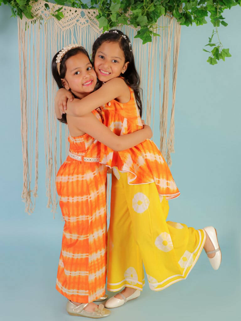 Lil Drama Girls Fusion Flared Palazzo With Top - Orange - Distacart