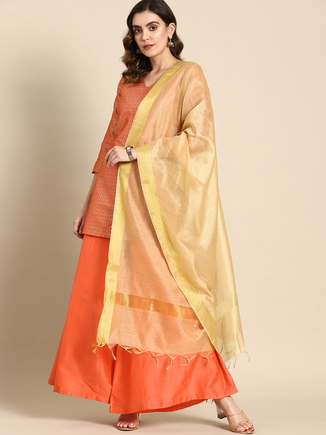 All About You Women Woven Design Regular Kurta with Palazzos & Dupatta - Distacart