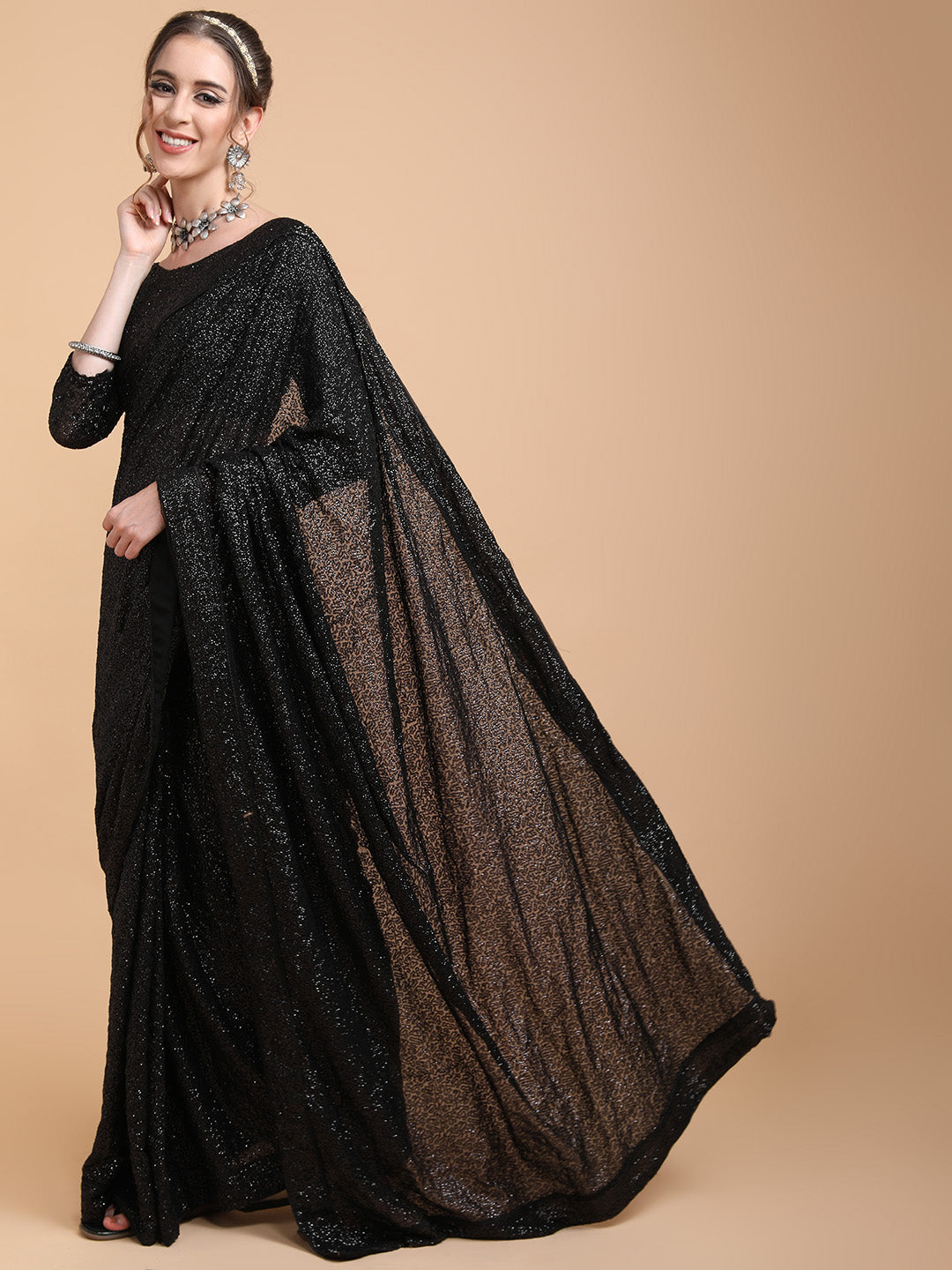 Black Embellished Saree Design by Dilnaz Karbhary at Pernia's Pop Up Shop  2024