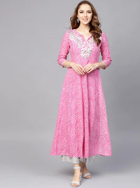 Thumbnail for Yufta Women Pink & White Lehariya Print Anarkali Kurta - Distacart