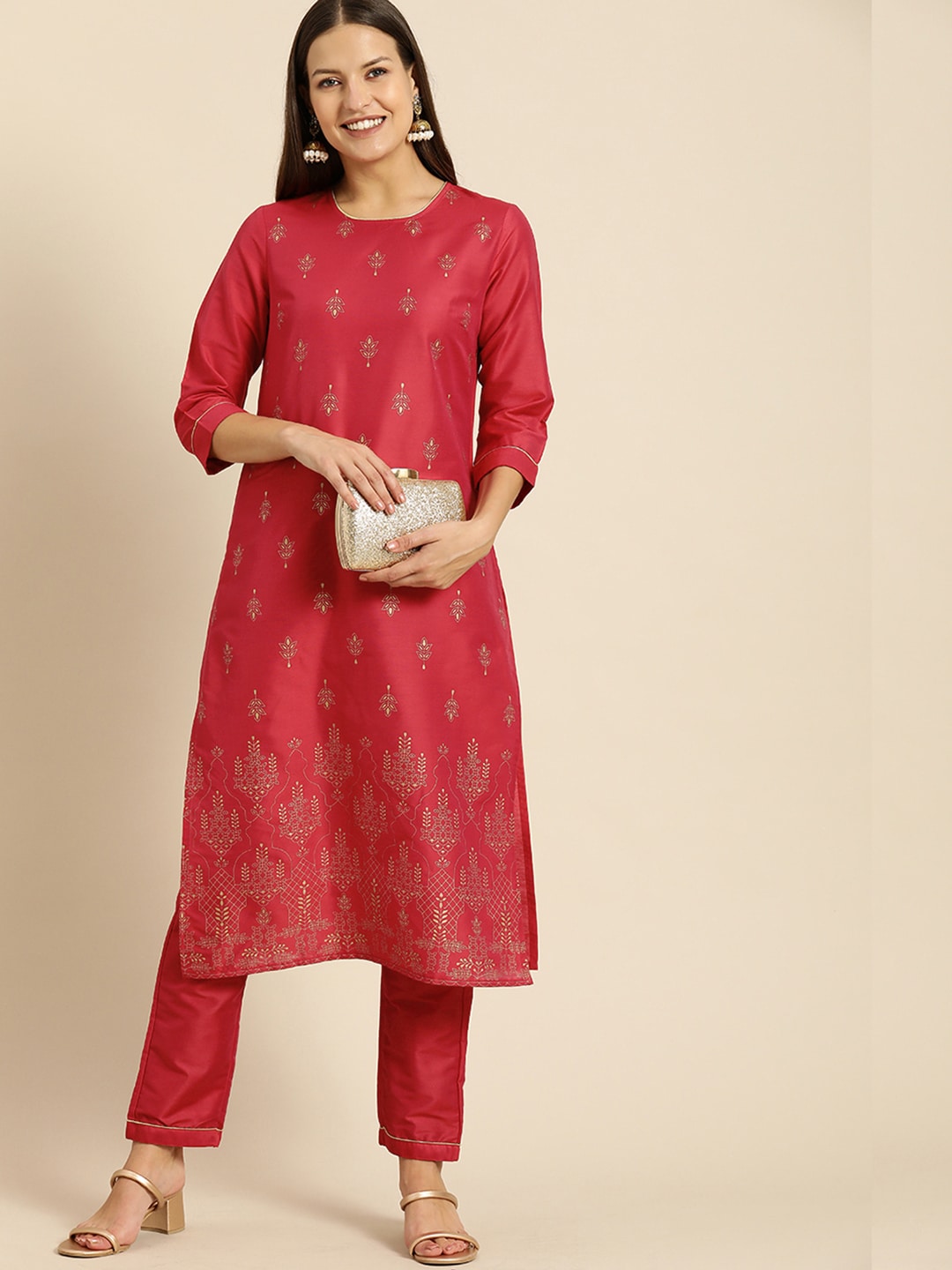 All About You Women Red Ethnic Motifs Kurta with Trousers - Distacart