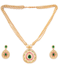 Thumbnail for Saraf RS Jewellery Women Gold-Plated Multi Coloured AD Studded Pearl Mala & Earrings Set - Distacart