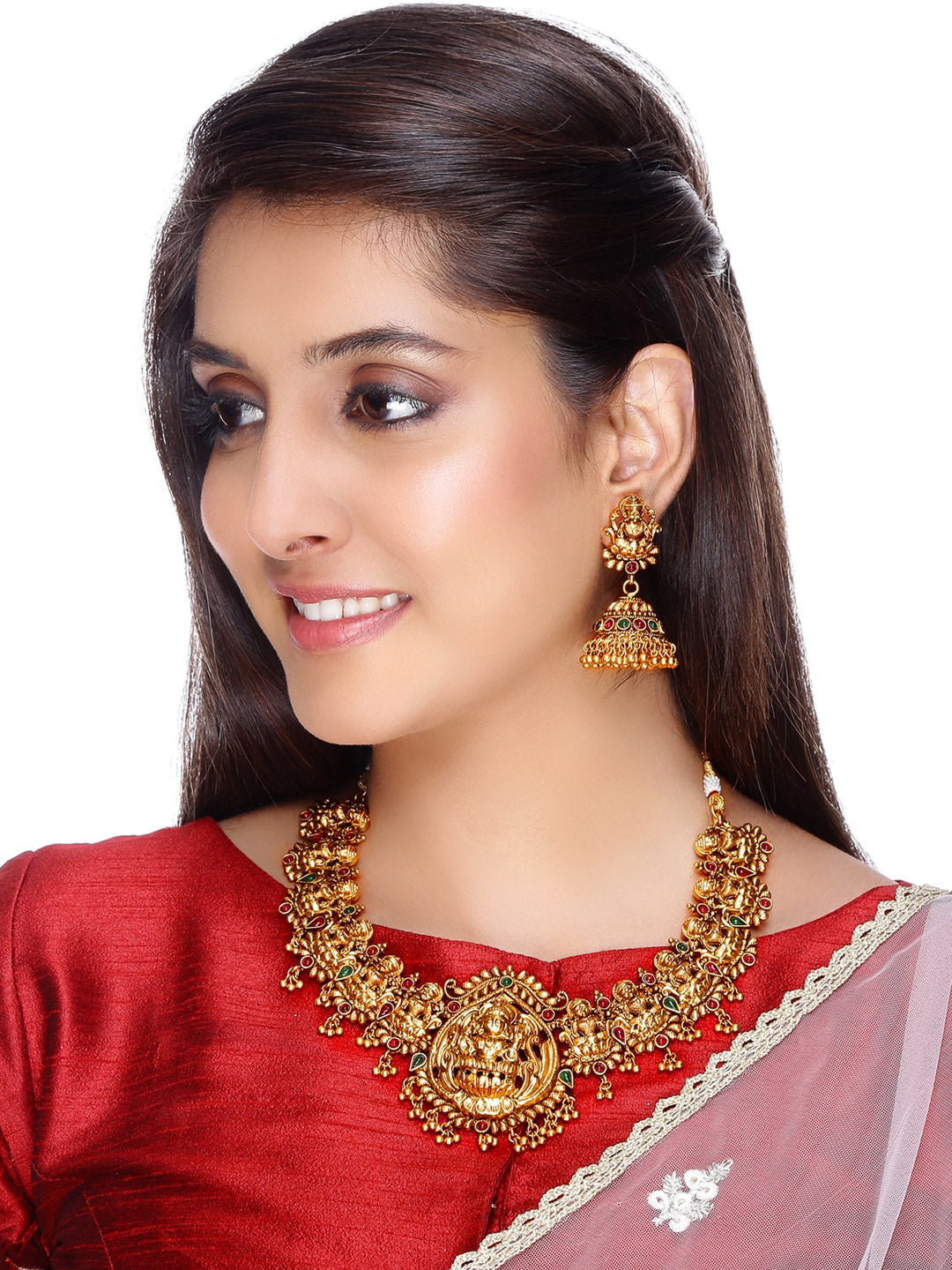 Aadita Women Gold-Toned & Plated Temple Choker Jewellery Set - Distacart