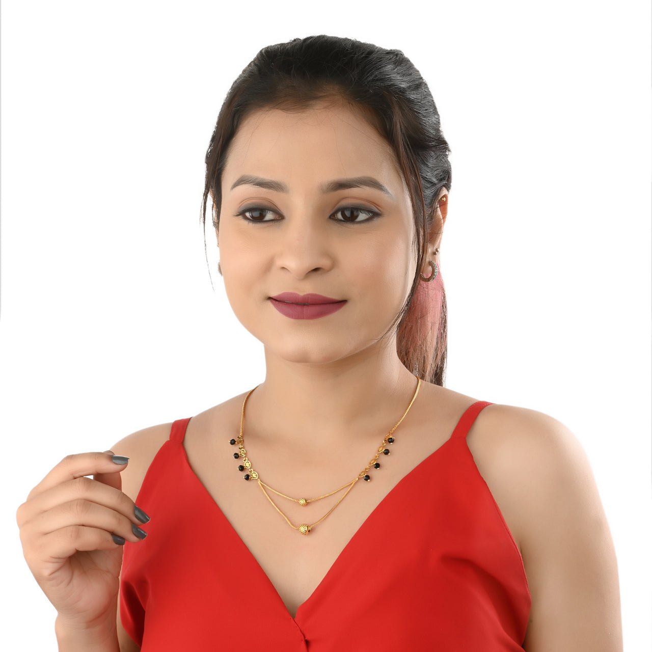 AanyaCentric Gold-plated Jewelry Combo: Elegant Short Mangalsutra, Finger Ring, and American Diamond Earrings Set - Distacart