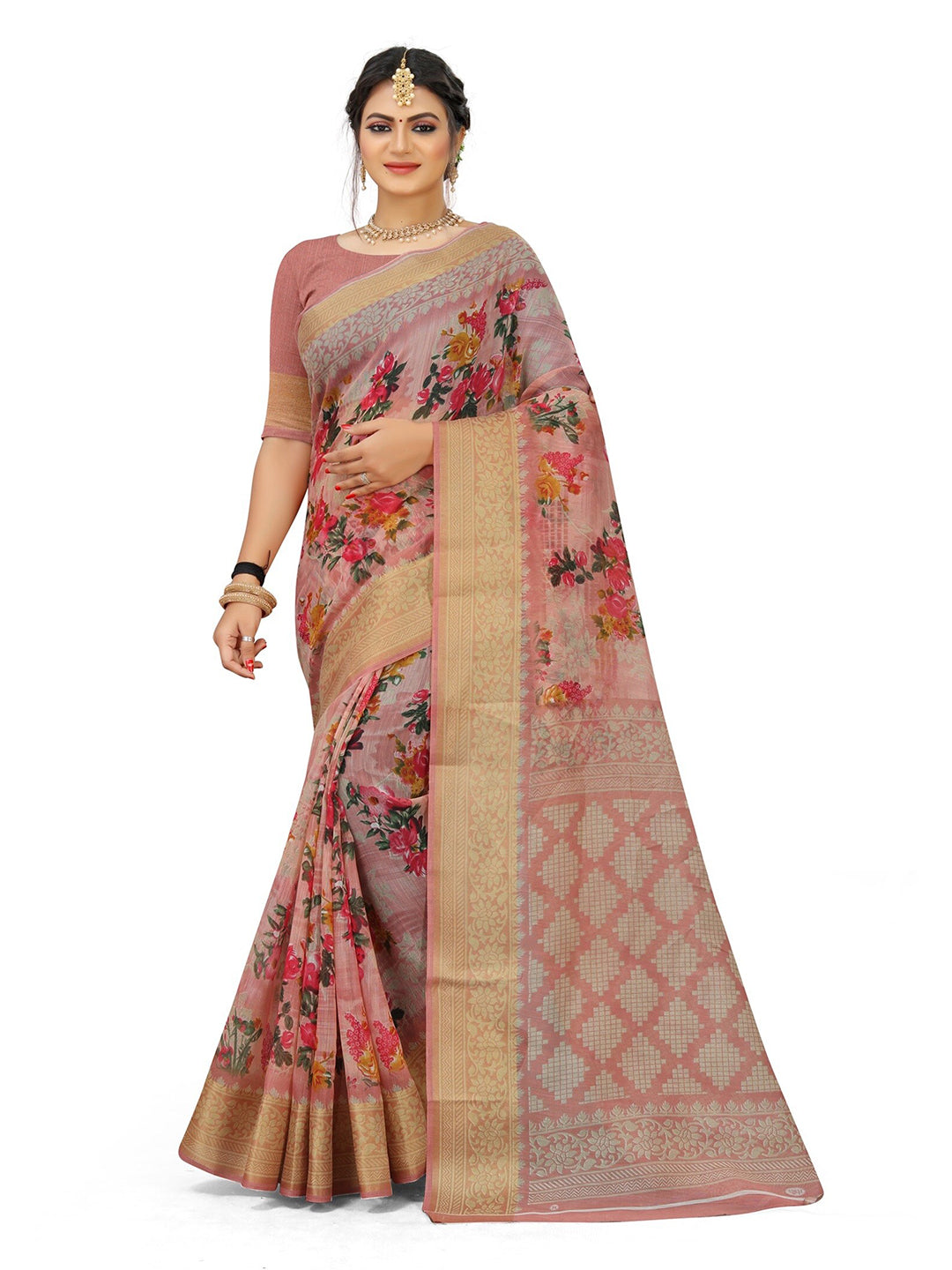 Kalini Floral Printed Art Silk Half and Half Mysore Silk Saree - Distacart