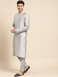 Thumbnail for KISAH Men Cream & Silver-Coloured Printed Sherwani Set - Distacart