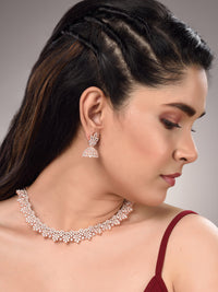 Thumbnail for Saraf RS Jewellery Rose Gold-Plated & White AD & CZ-Studded Contemporary Jewellery Set - Distacart