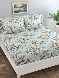 Thumbnail for Florida Blue & White Floral 120 TC King Bedsheet with 2 Pillow Covers - Distacart