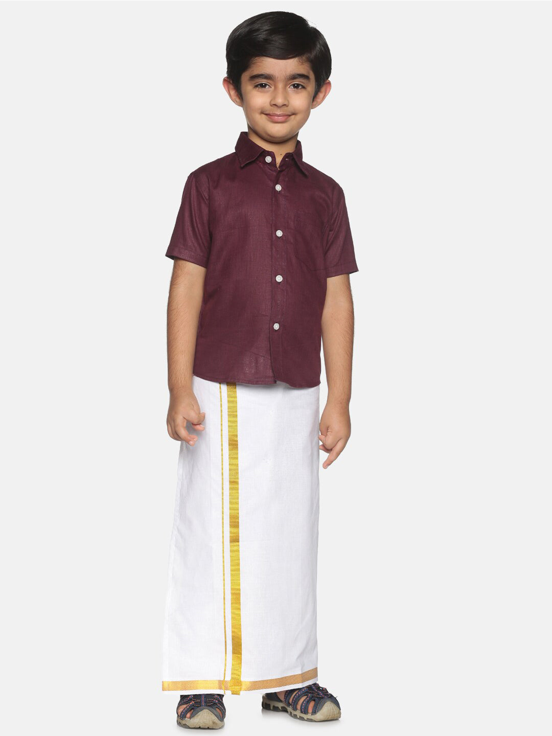 Sethukrishna Boys Maroon & White Shirt with Veshti - Distacart