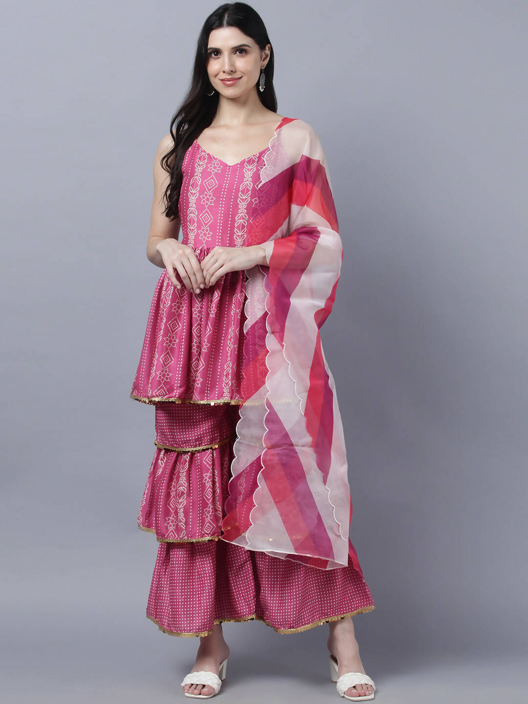 Myshka Stylish Pink Sleeveless Women's Kurta Sharara with Dupatta Set - Distacart