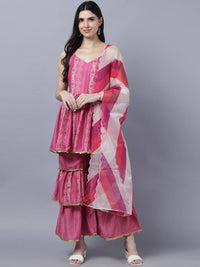 Thumbnail for Myshka Stylish Pink Sleeveless Women's Kurta Sharara with Dupatta Set - Distacart