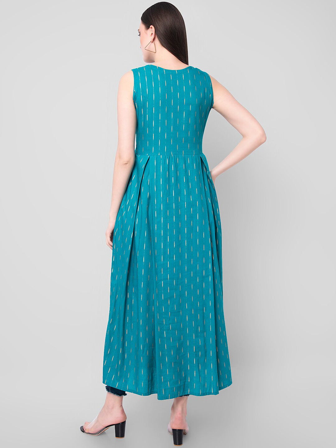 Kalini Women Turquoise Blue Ethnic Motifs High-Slit Kurta - Distacart