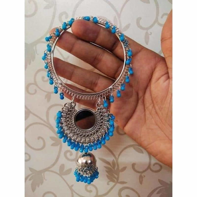 Blue Pearls Jhumkas Latkan Bangles