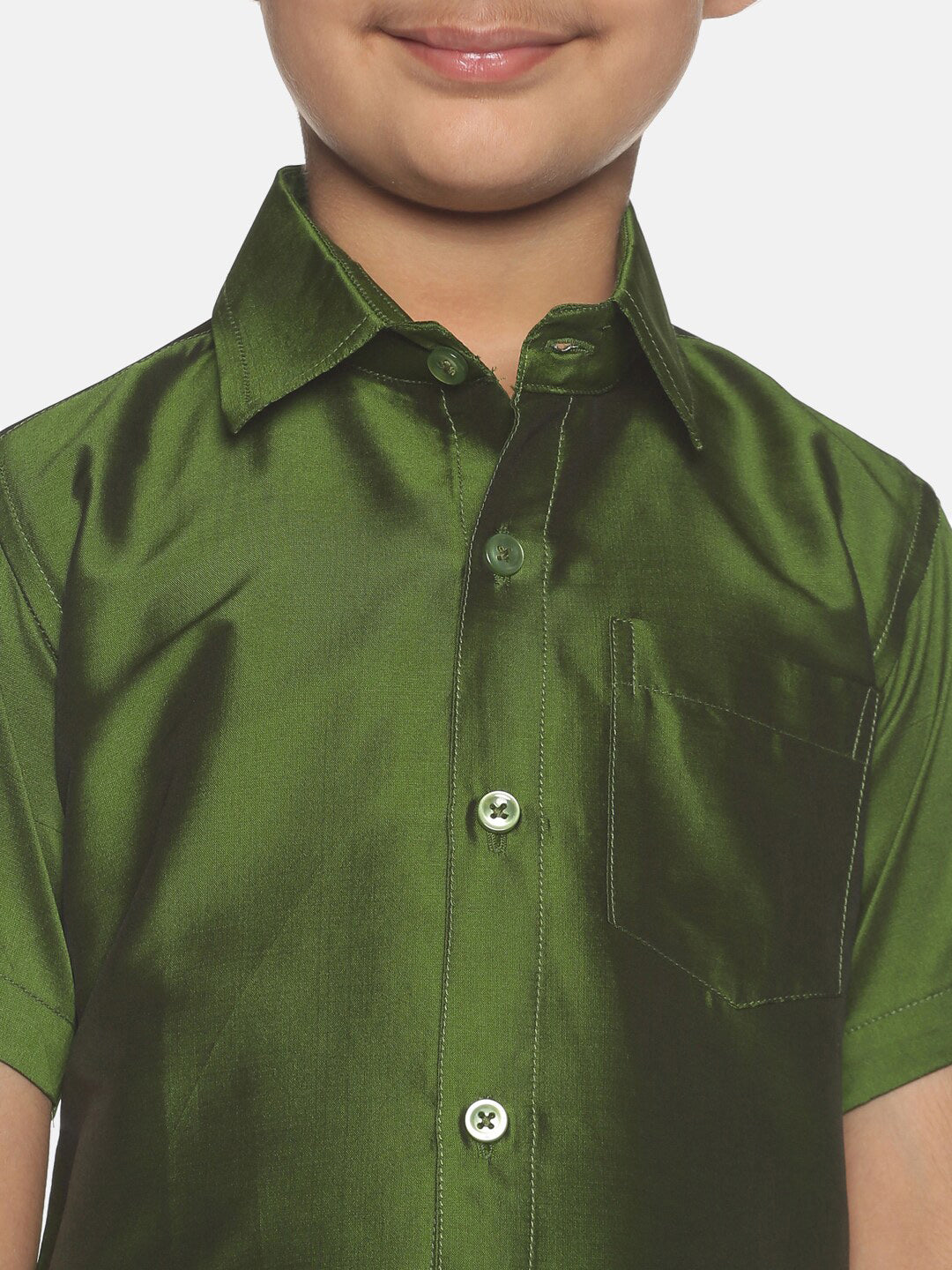 Sethukrishna Boys Olive Green & White Shirt And Veshti Set - Distacart