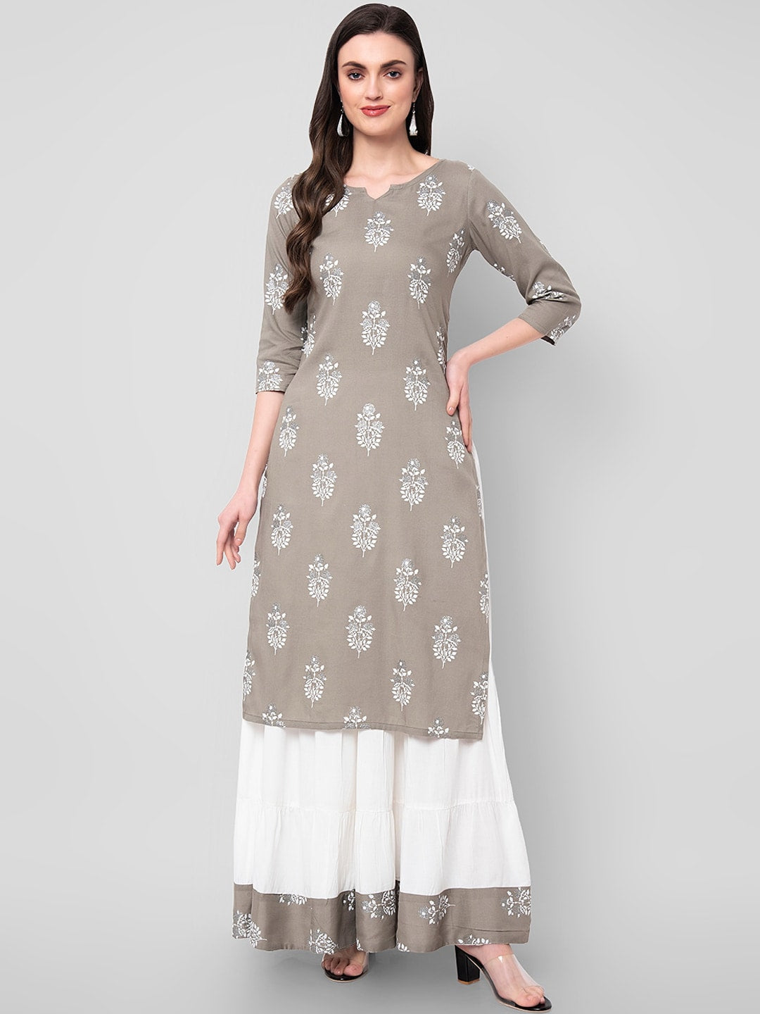 Kalini Women Grey Ethnic Motifs Printed Kurta with Skirt - Distacart