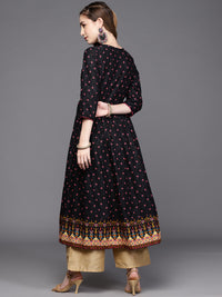 Thumbnail for Biba Women Black & Pink Ethnic Motifs Printed Front Slit A-Line Kurta - Distacart