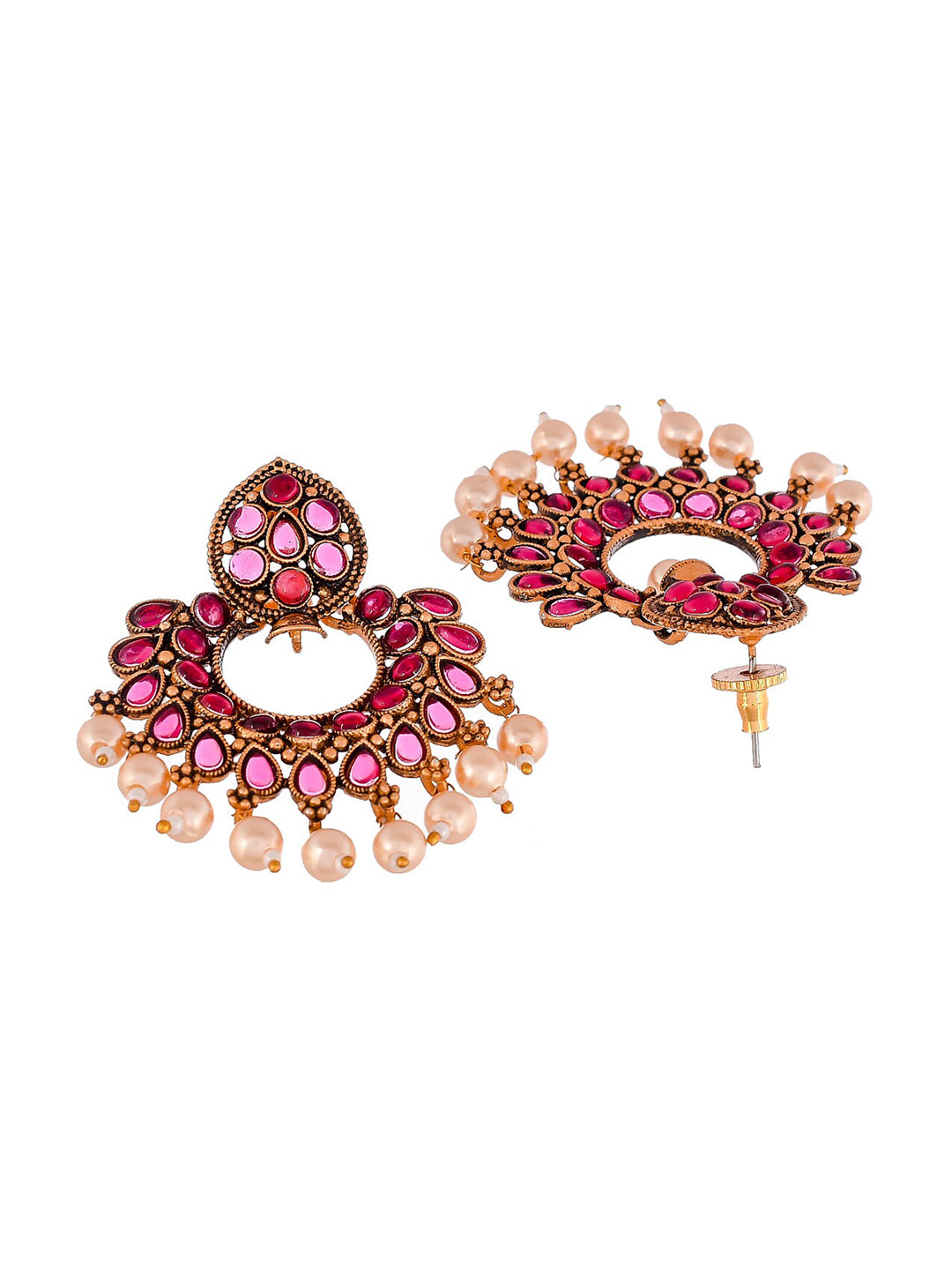 Shoshaa Magenta Gold-Plated Contemporary Drop Earrings - Distacart