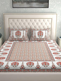 Thumbnail for LA VERNE White & Maroon Ethnic Motifs 140 TC Cotton King Bedsheet With 2 Pillow Covers - Distacart