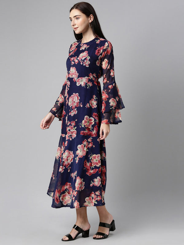 Buy Souchii Floral Printed Round Neck Midi Dress Online At Best Price Distacart