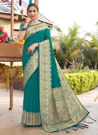 Thumbnail for Sky Blue Banarasi Silk Woven Design Saree with Unstitched Blouse Piece - Aachal - Distacart