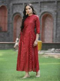 Thumbnail for Juniper Women Maroon Chanderi Silk Solid Anarkali Kurta - Distacart