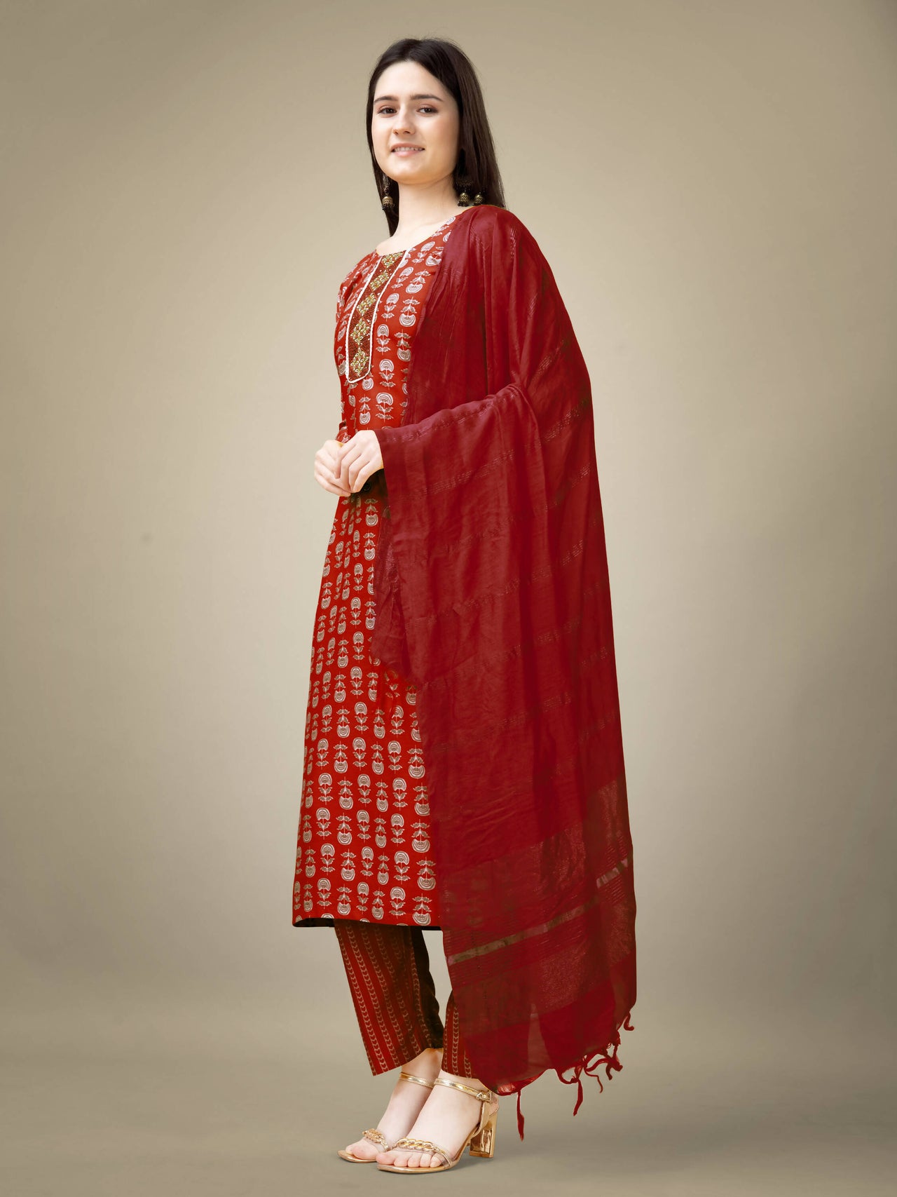 Aastha Fashion Women's Maroon Rayon Embroidery & Sequence Work Kurta with Trouser & Dupatta - Distacart