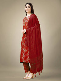 Thumbnail for Aastha Fashion Women's Maroon Rayon Embroidery & Sequence Work Kurta with Trouser & Dupatta - Distacart