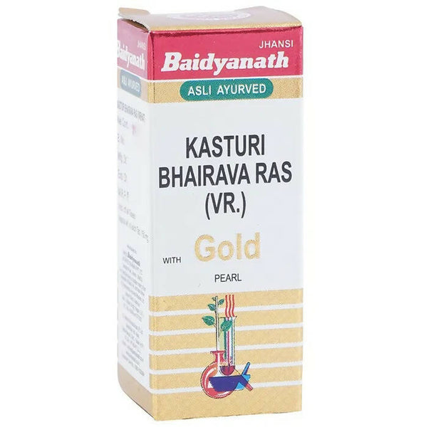 Baidyanath Jhansi Kasturi Bhairava Ras (Vr) With Gold Pearl Tablets - Distacart