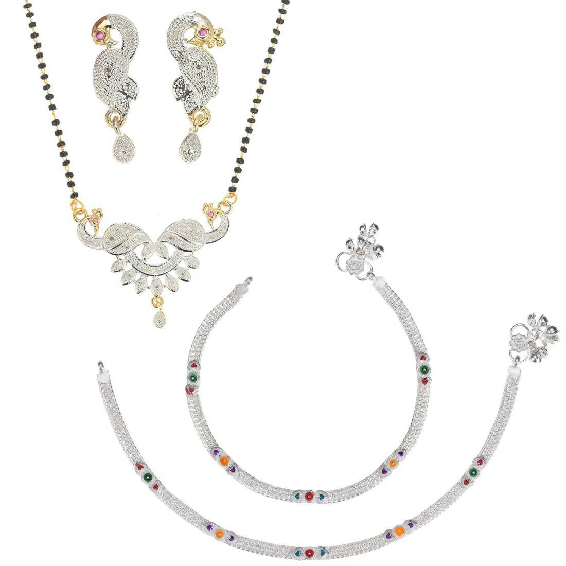 AanyaCentric Gold-plated Mangalsutra Pendant Earring Set & Silver Plated Anklet - Distacart