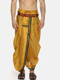 Thumbnail for Sethukrishna Men Yellow Solid Readymade Dhoti Pants With Angavastram - Distacart
