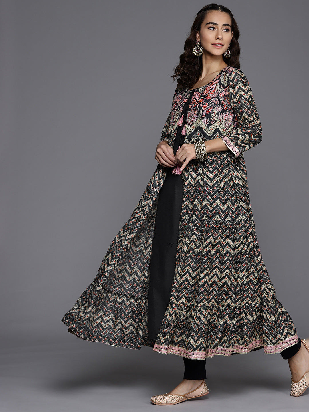 Buy Biba Women Black Beige Chevron Printed Anarkali Kurta Online at Best Price Distacart