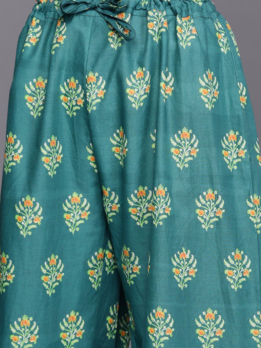 Biba Women Teal Green & Off-White Printed Pure Cotton Kurta with Palazzos - Distacart