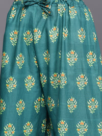 Thumbnail for Biba Women Teal Green & Off-White Printed Pure Cotton Kurta with Palazzos - Distacart