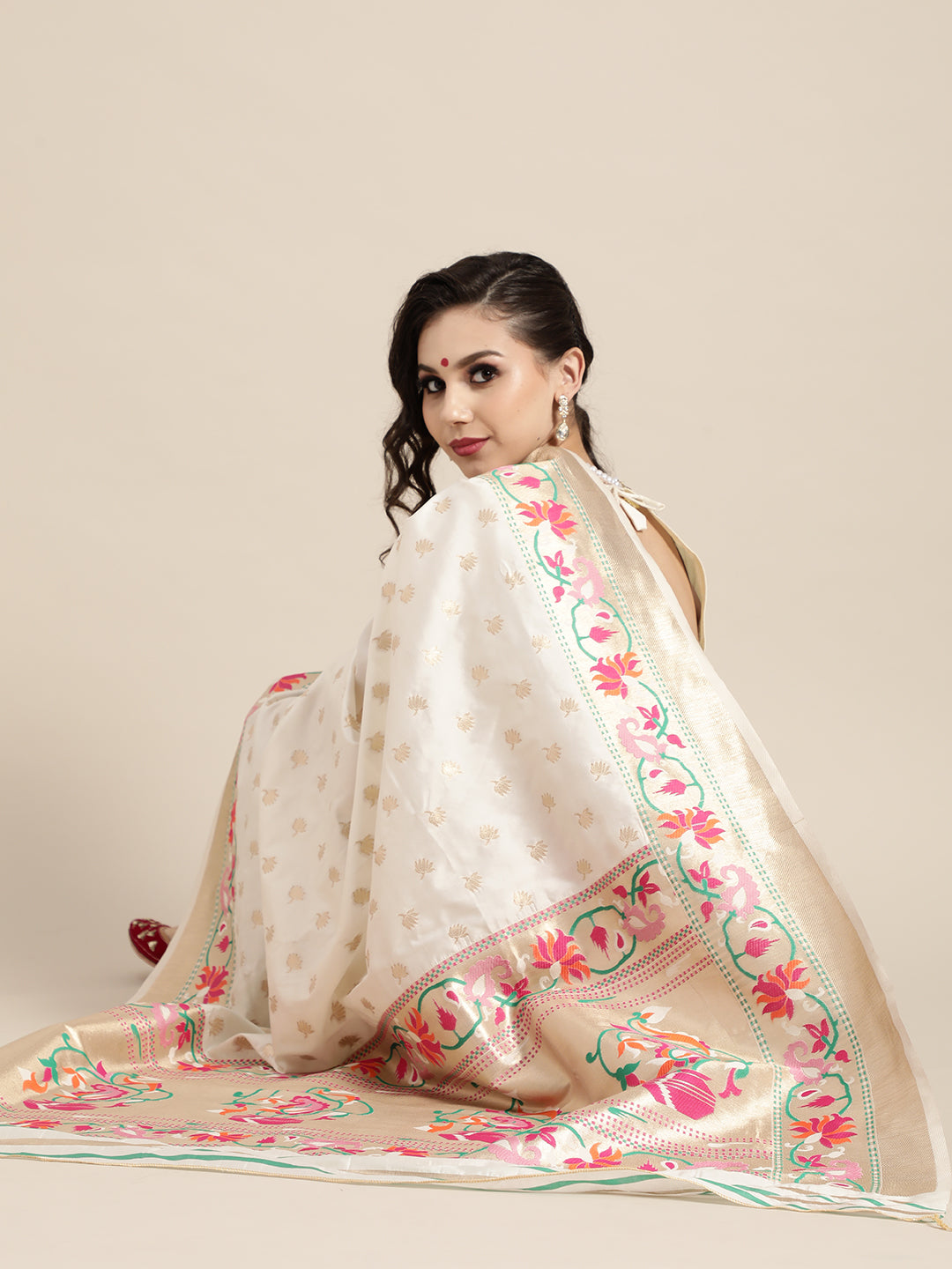 Saree Mall Off White & Golden Woven Design Banarasi Saree - Distacart