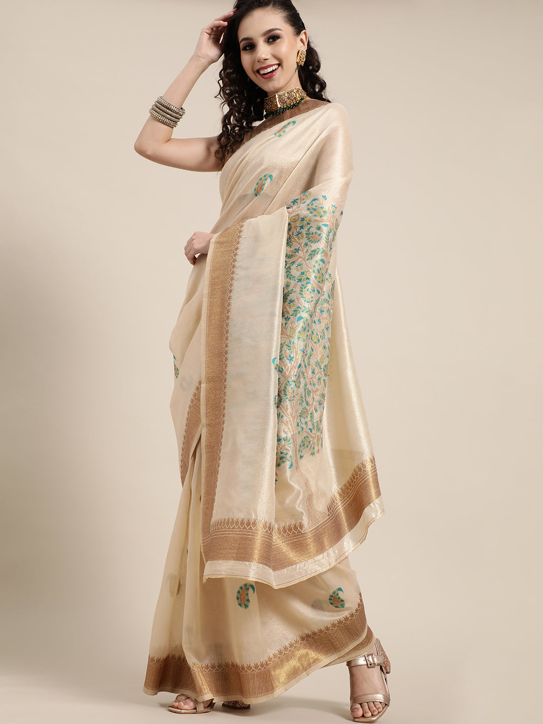 Saree Mall Saree Mall Rich Beige and Gold Silk Blend Saree - Distacart