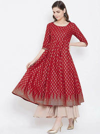 Thumbnail for Cheera Embellished Daily Wear Cotton Blend Kurta - Red - Distacart