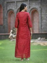 Thumbnail for Juniper Women Maroon Chanderi Silk Solid Anarkali Kurta - Distacart