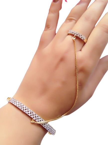 Diamond bracelet with ring on sale attached