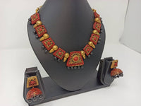 Thumbnail for Terracotta Red and Black Choker Necklace Set Paired with Temple Earrings