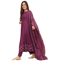 Thumbnail for Malishka Women's Cotton Blend Kurta and Dupatta Set - Wine - Distacart