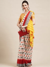 Thumbnail for Saree Mall Off White & Red Pure Cotton Saree - Distacart