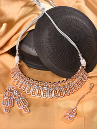 Thumbnail for Saraf RS Jewellery Rose Gold-Plated White AD Studded Jewellery Set With Maang Tika - Distacart